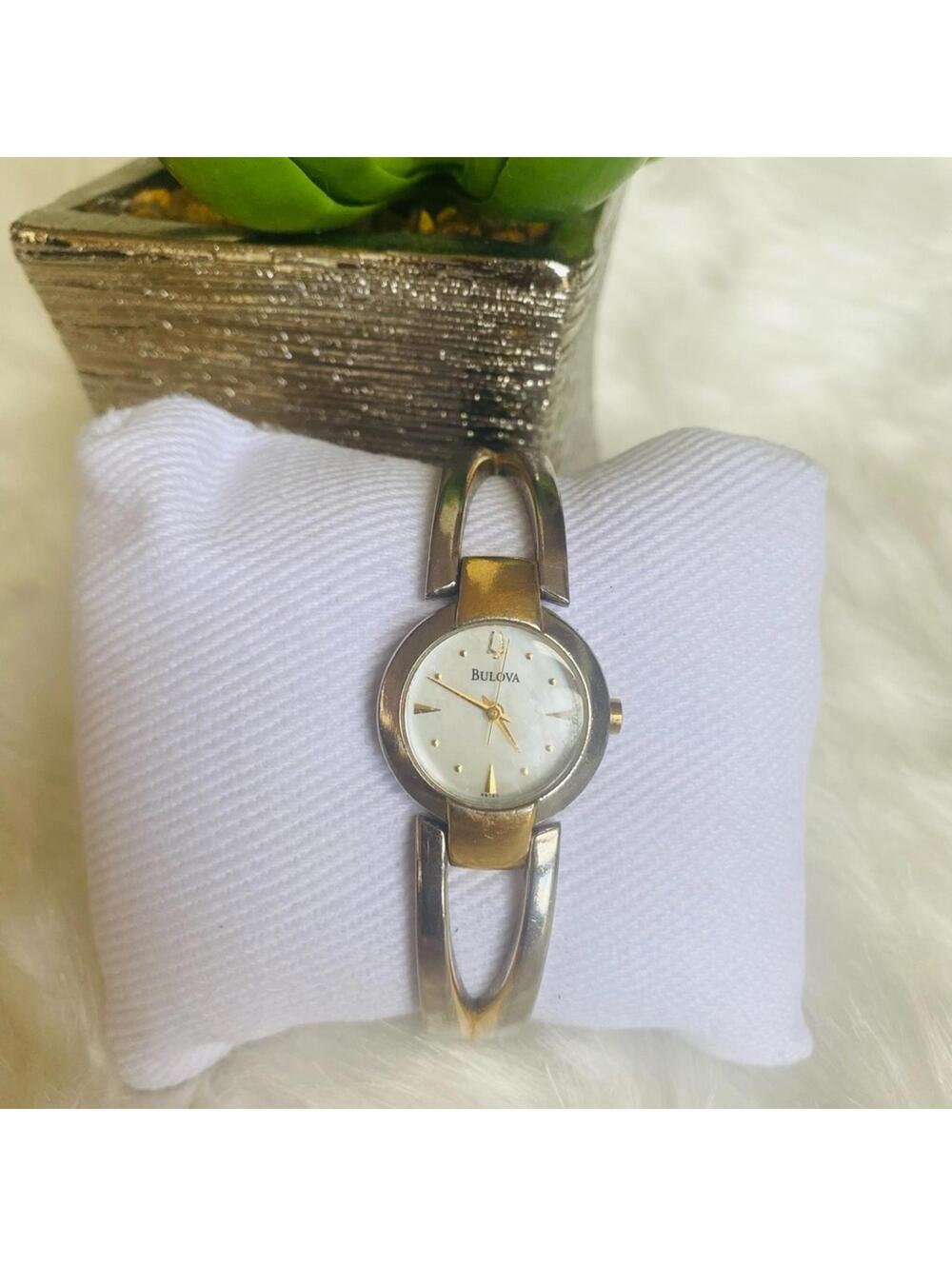 Vintage Bulova Women's Wristwatch Silver and Gold Tone